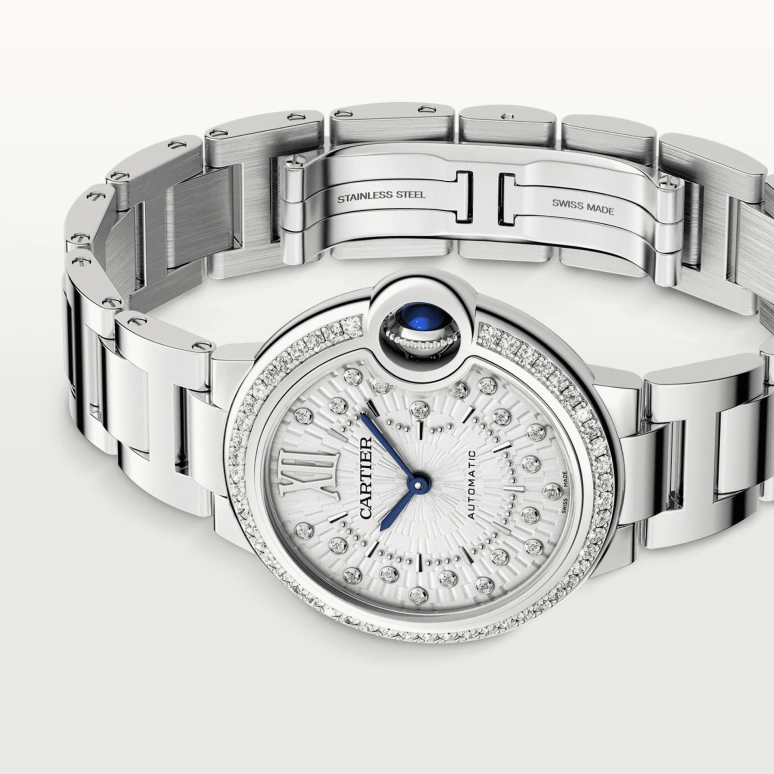 Cartier,Ballon Bleu de Cartier 33mm,33mm,Stainless Steel,Silver,Automatic,Sapphire,Crystal Glass,Round,W4BB0035
