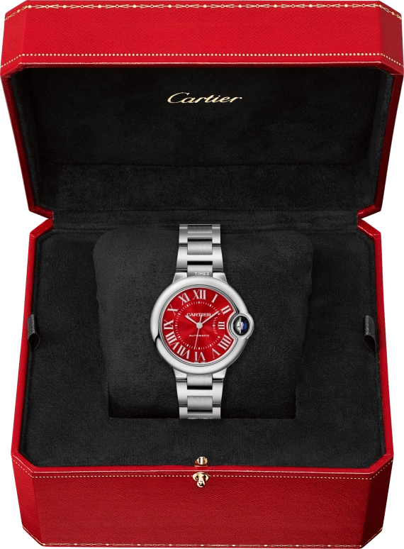 Cartier,Ballon Bleu de Cartier 33mm,33mm,Stainless Steel,Red,Automatic,Sapphire,Crystal Glass,Round,WSBB0052