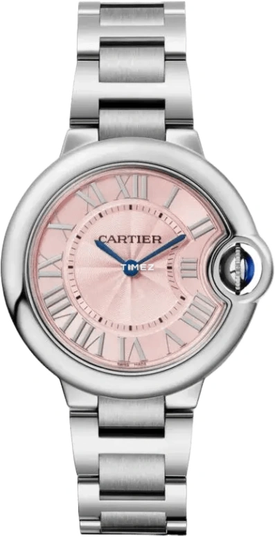 Cartier,Ballon Bleu de Cartier 33mm,33mm,Stainless Steel,Pink,Quartz,Sapphire,Crystal Glass,Round,WSBB0047