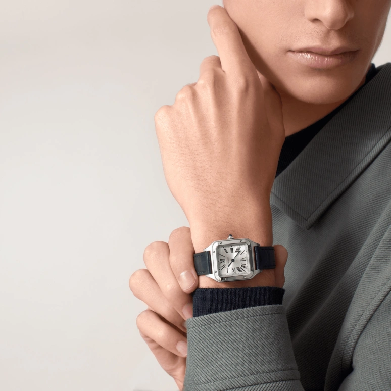 Cartier,Santos de Cartier 38x27.50mm,38x27.50mm,Stainless Steel,Silver,Quartz,Sapphire,Crystal Glass,Square,WSSA0023