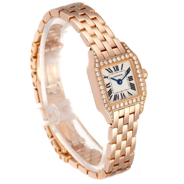 Cartier,Santos de Cartier 24x18.70mm,24x18.70mm,Rose Gold,Silver,Quartz,In-house Caliber,Sapphire,Crystal Glass,WF9011Z8