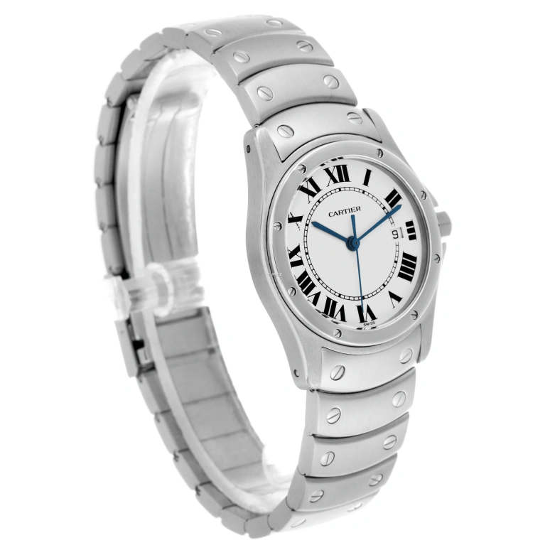 Cartier,Santos de Cartier 33mm,33mm,Stainless Steel,Silver,Quartz,Day,Sapphire,Crystal Glass,W20027K1
