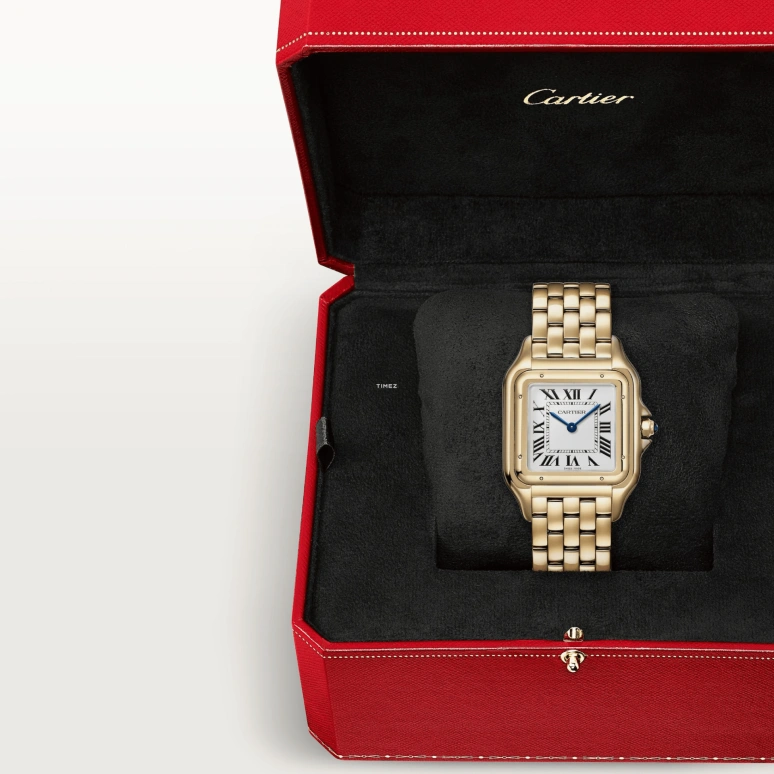 Cartier,Panthère de Cartier 31x42mm,31x42mm,Yellow Gold,Silver,Quartz,Sapphire,Crystal Glass,Square,WGPN0041