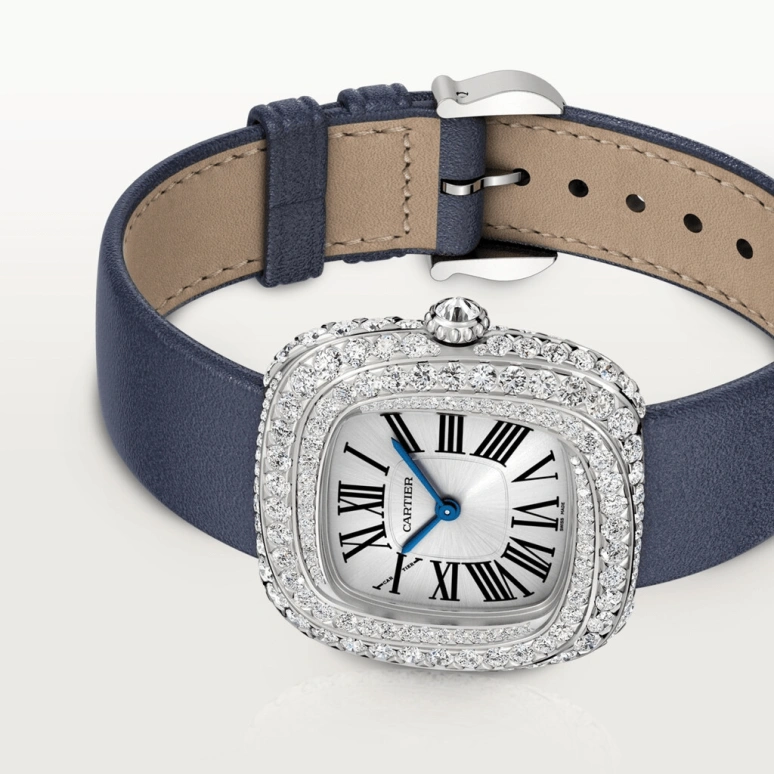 Cartier,Coussin de Cartier 30.40x31mm,30.40x31mm,White Gold,Silver,Quartz,Sapphire,Crystal Glass,Square,WJCS0003