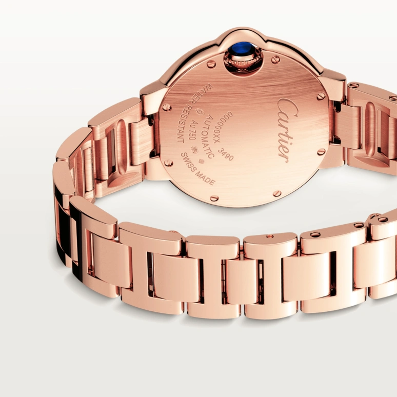 Cartier,Ballon Bleu de Cartier 33mm,33mm,Rose Gold,Silver,Automatic,Sapphire,Crystal Glass,Round,WJBB0063
