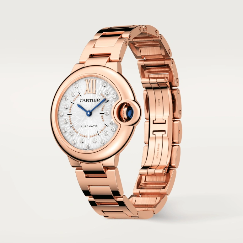 Cartier,Ballon Bleu de Cartier 33mm,33mm,Rose Gold,Silver,Automatic,Sapphire,Crystal Glass,Round,WGBB0054