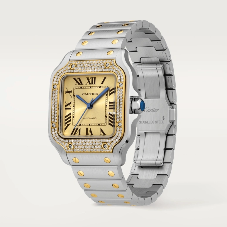 Cartier,Santos de Cartier 35.10mm,35.10mm,Stainless Steel,Yellow Gold,Gold,Automatic,42hours,In-house Caliber,W3SA0007
