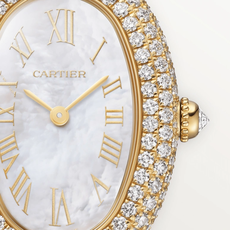 Cartier,Baignoire 31.40x23.10mm,31.40x23.10mm,Yellow Gold,White,Quartz,Sapphire,Crystal Glass,Oval,WJBA0048