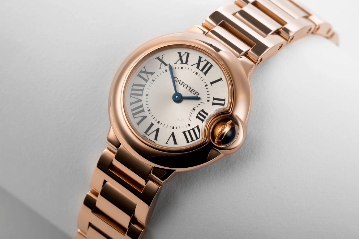 Cartier,Ballon Bleu de Cartier 28.60mm,28.60mm,Rose Gold,Silver,Quartz,In-house Caliber,Sapphire,Crystal Glass,W69002Z2