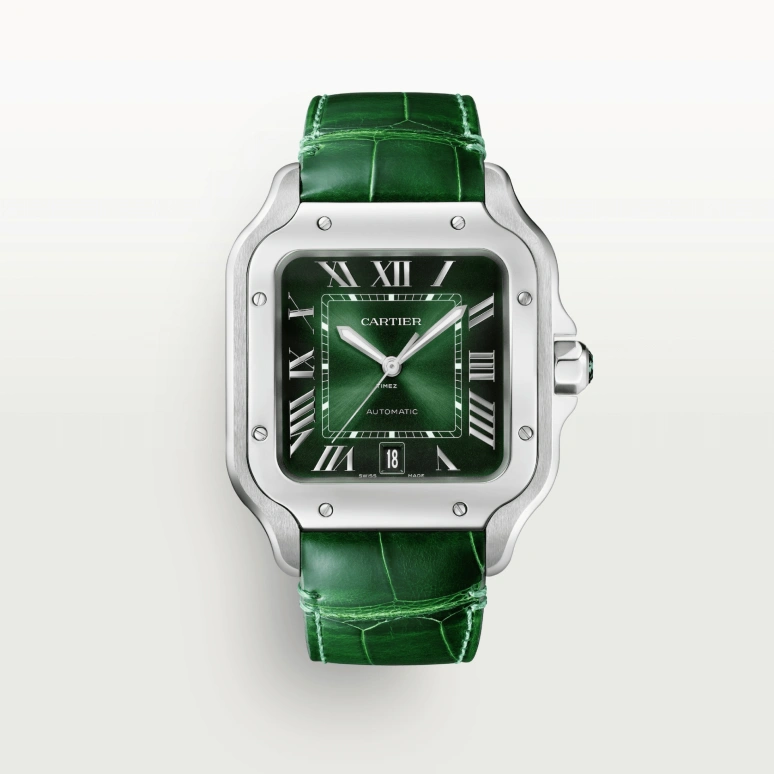 Cartier,Santos de Cartier 39.80mm,39.80mm,Stainless Steel,Gradient,Green,Automatic,Day,Sapphire,Crystal Glass,WSSA0062