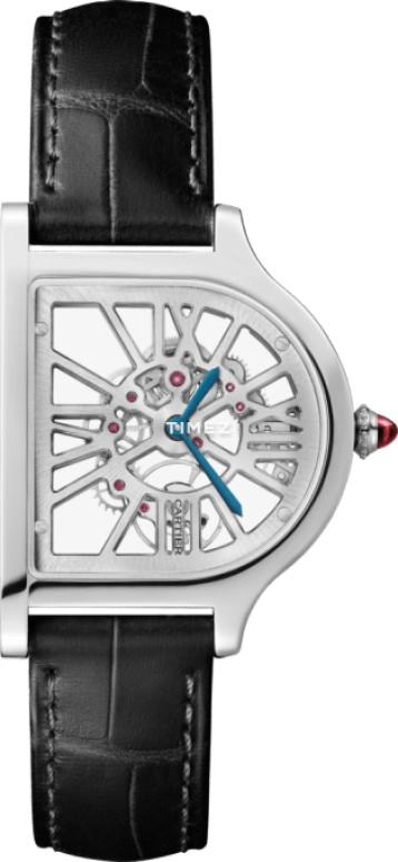 Cartier,Cartier Privé 37.15x28.75mm,37.15x28.75mm,Platinum,Skeleton,Silver,Handwound,Sapphire,Crystal Glass,Other,WHCC0003