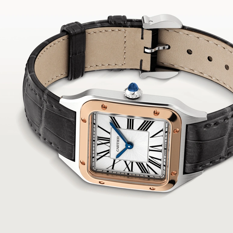 Cartier,Santos de Cartier 38x27.50mm,38x27.50mm,Stainless Steel,Rose Gold,Silver,Quartz,Sapphire,Crystal Glass,Square,W2SA0012