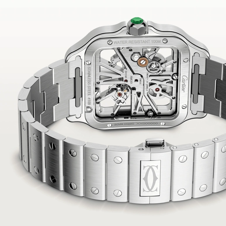 Cartier,Santos de Cartier 39.80mm,39.80mm,Stainless Steel,Silver,Green,Handwound,72hours,In-house Caliber,WHSA0028