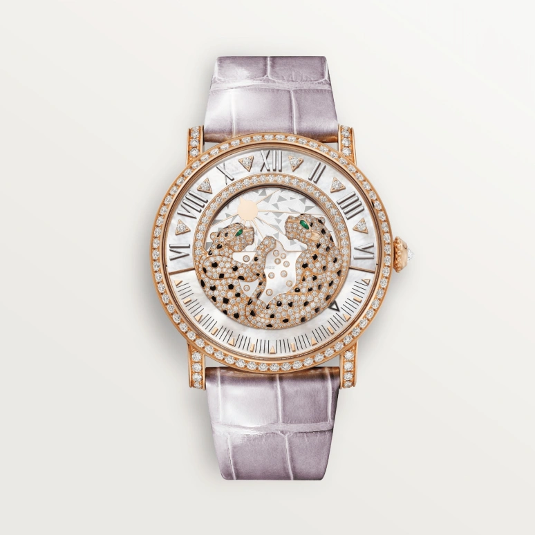 Cartier,Panthère de Cartier 40mm,40mm,Rose Gold,Rose Gold,Silver,Handwound,Retrograde,Day / Night Indication,HPI01520