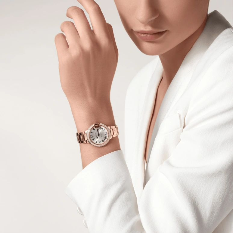 Cartier,Ballon Bleu de Cartier 33mm,33mm,Rose Gold,Silver,Automatic,Sapphire,Crystal Glass,Round,WJBB0066