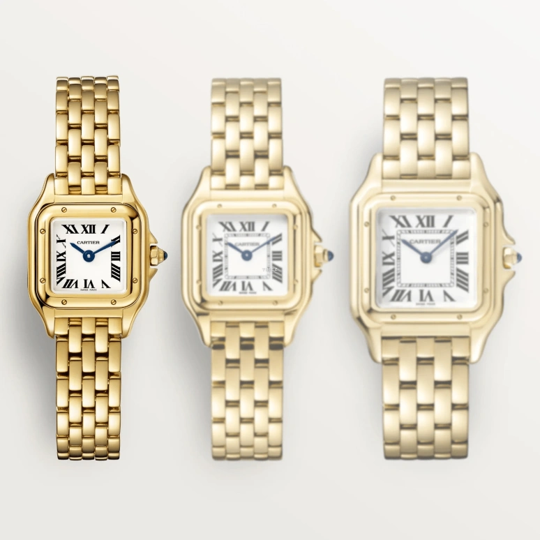 Cartier,Panthère de Cartier 25x19mm,25x19mm,Yellow Gold,Silver,Quartz,Sapphire,Crystal Glass,Square,WGPN0036