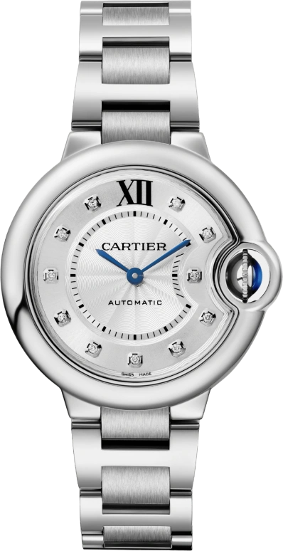 Cartier,Ballon Bleu de Cartier 33mm,33mm,Stainless Steel,Silver,Automatic,Sapphire,Crystal Glass,Round,W4BB0021