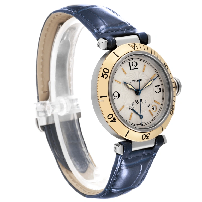 Cartier,Pasha de Cartier 38mm,38mm,Stainless Steel,Yellow Gold,Silver,Automatic,Day,Power Reserve Indicator,W3101255