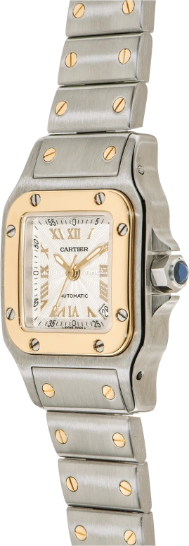 Cartier,Santos de Cartier 24x24mm,24x24mm,Stainless Steel,Yellow Gold,Silver,Grey,Automatic,Day,Jumping Minutes,W20045C4