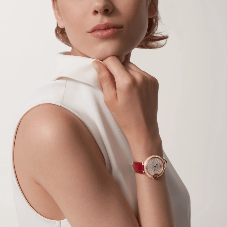 Cartier,Ballon Bleu de Cartier 33mm,33mm,Rose Gold,Silver,Automatic,Sapphire,Crystal Glass,Round,WJBB0080