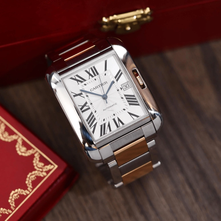 Cartier,Tank 47x36mm,47x36mm,Stainless Steel,Rose Gold,Silver,Automatic,Day,Sapphire,Crystal Glass,3507