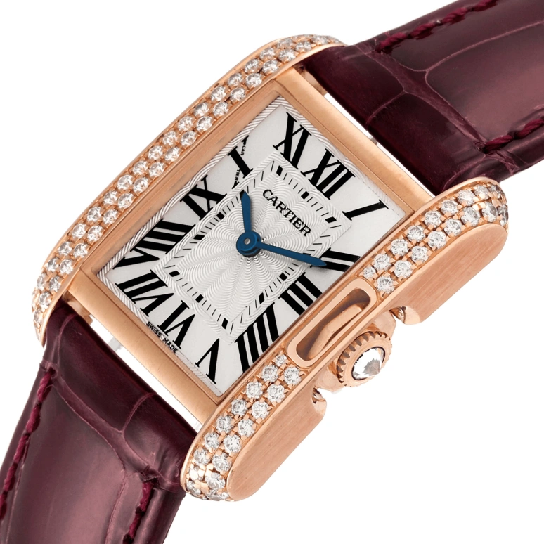 Cartier,Tank 30.20x22.70mm,30.20x22.70mm,Rose Gold,Silver,Quartz,In-house Caliber,Sapphire,Crystal Glass,WT100013