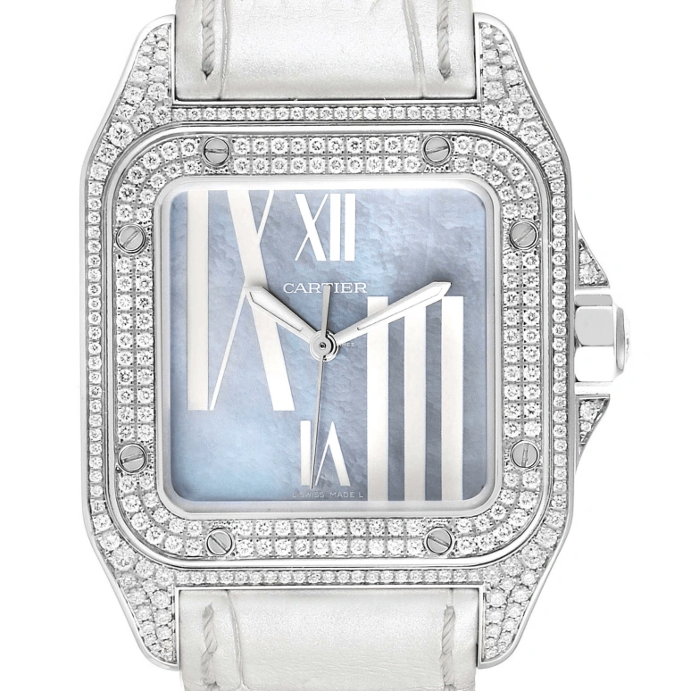 Cartier,Santos de Cartier 33mm,33mm,White Gold,Blue,Automatic,Sapphire,Crystal Glass,Square,WM503251