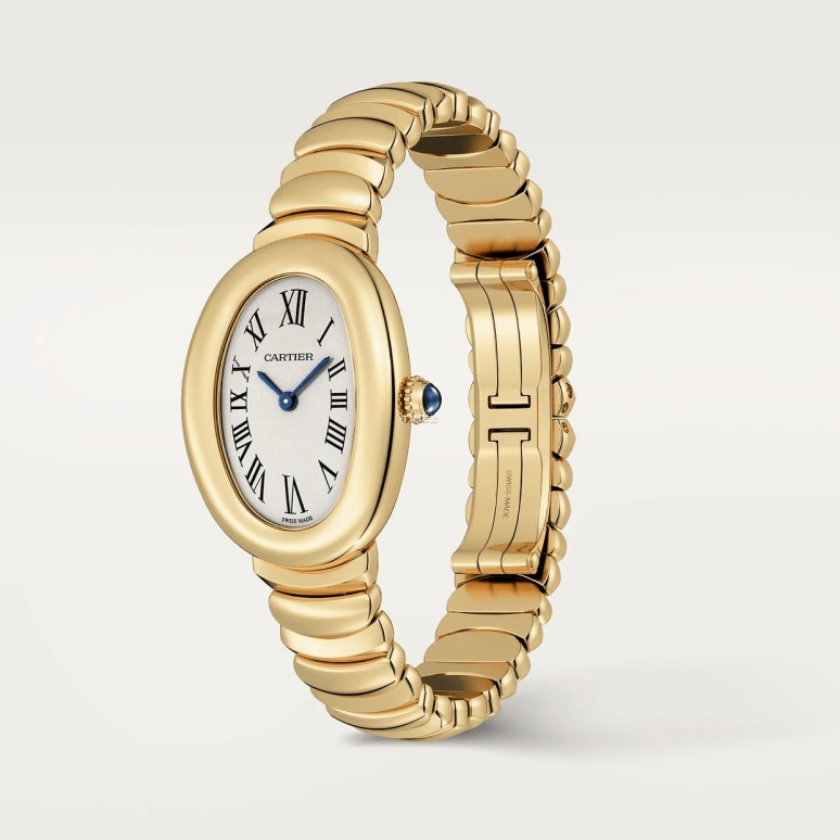 Cartier,Baignoire 31.40x23.09mm,31.40x23.09mm,Yellow Gold,Silver,Quartz,Sapphire,Crystal Glass,Oval,WGBA0043