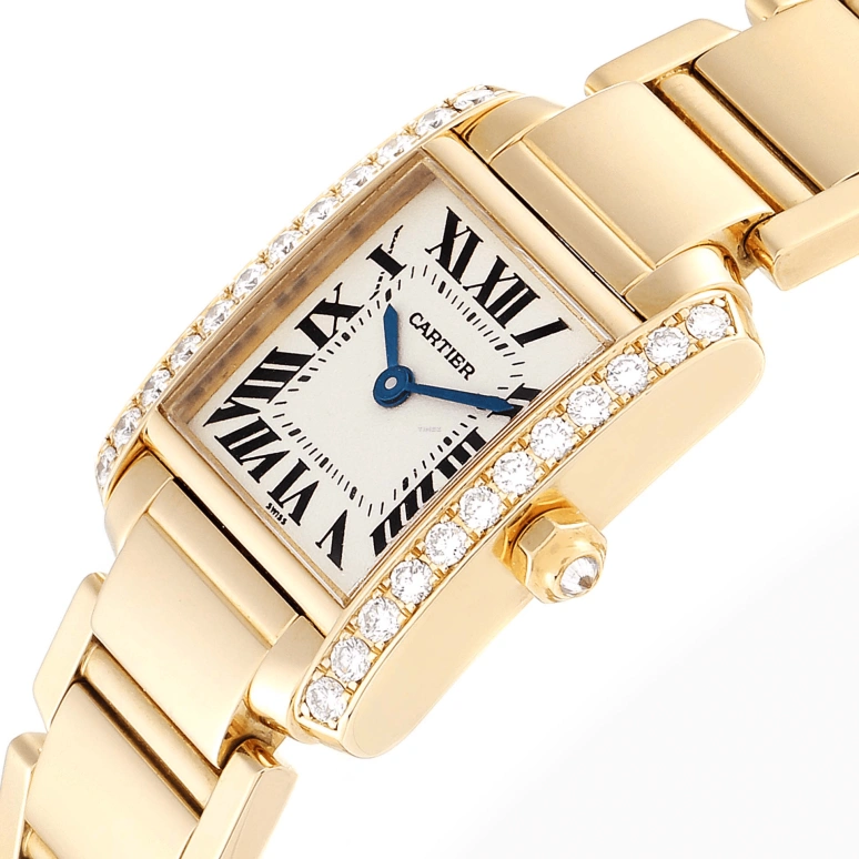 Cartier,Tank 25x20mm,25x20mm,Yellow Gold,Silver,Quartz,In-house Caliber,Sapphire,Crystal Glass,WE1001R8