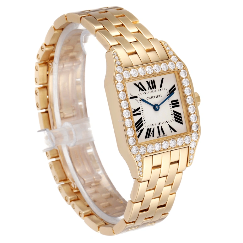 Cartier,Santos de Cartier 26mm,26mm,Yellow Gold,White,Quartz,Sapphire,Crystal Glass,Square,WF9002Y7