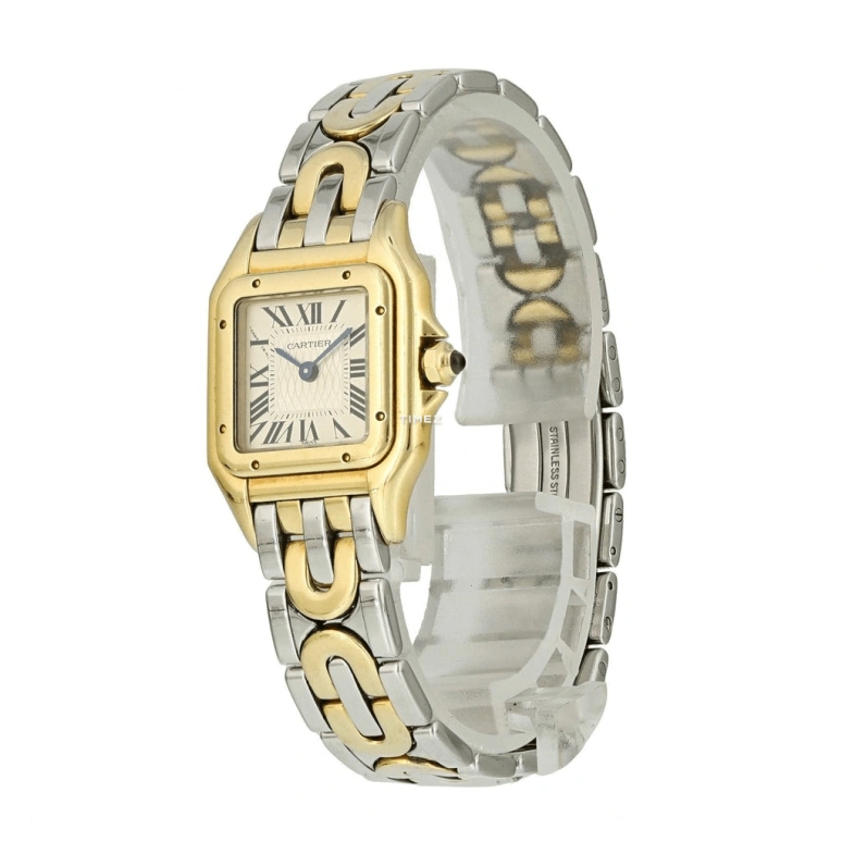 Cartier,Panthère de Cartier 22mm,22mm,Yellow Gold,Silver,Quartz,Sapphire,Crystal Glass,Square,W25046S1