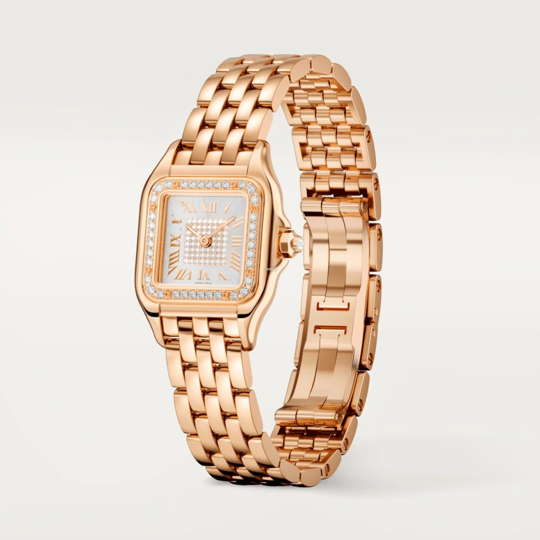 Cartier,Panthère de Cartier 30.30x22mm,30.30x22mm,Rose Gold,Silver,Quartz,Sapphire,Crystal Glass,Square,WJPN0039