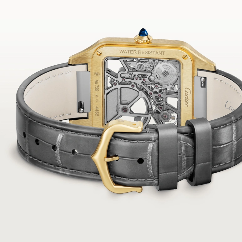 Cartier,Santos de Cartier 43.50x31.40mm,43.50x31.40mm,Yellow Gold,Silver,Grey,Automatic,44hours,In-house Caliber,WHSA0043