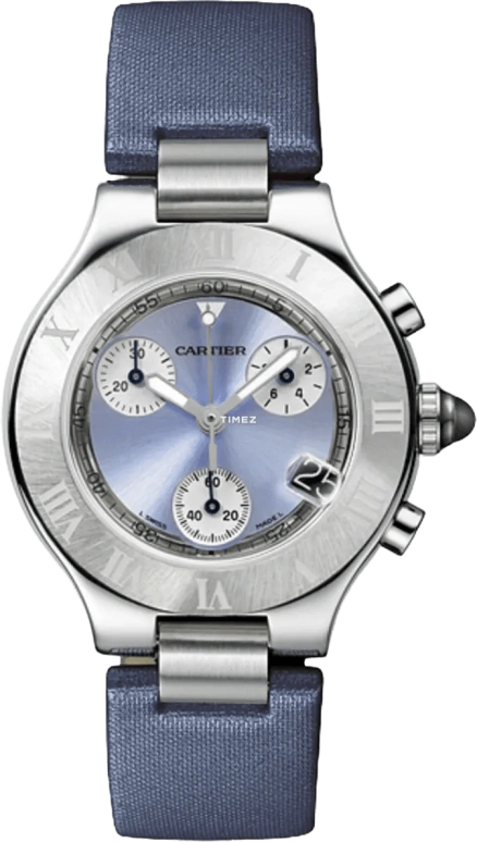 Cartier,21 Chronoscaph 36.40mm,36.40mm,Stainless Steel,Blue,Quartz,Chronograph,Day,Rattrapante,W1020013