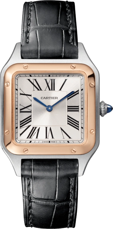 Cartier,Santos de Cartier 38x27.50mm,38x27.50mm,Stainless Steel,Rose Gold,Silver,Quartz,Sapphire,Crystal Glass,Square,W2SA0012
