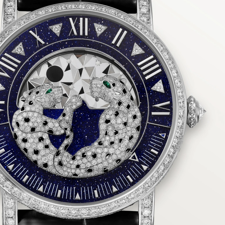 Cartier,Panthère de Cartier 40mm,40mm,White Gold,Blue,Silver,Handwound,Retrograde,Day / Night Indication,HPI01518
