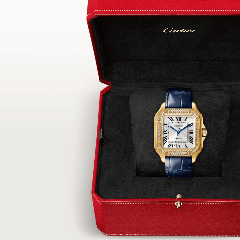 Cartier,Santos de Cartier 35.10mm,35.10mm,Yellow Gold,Silver,Automatic,42hours,In-house Caliber,WJSA0013