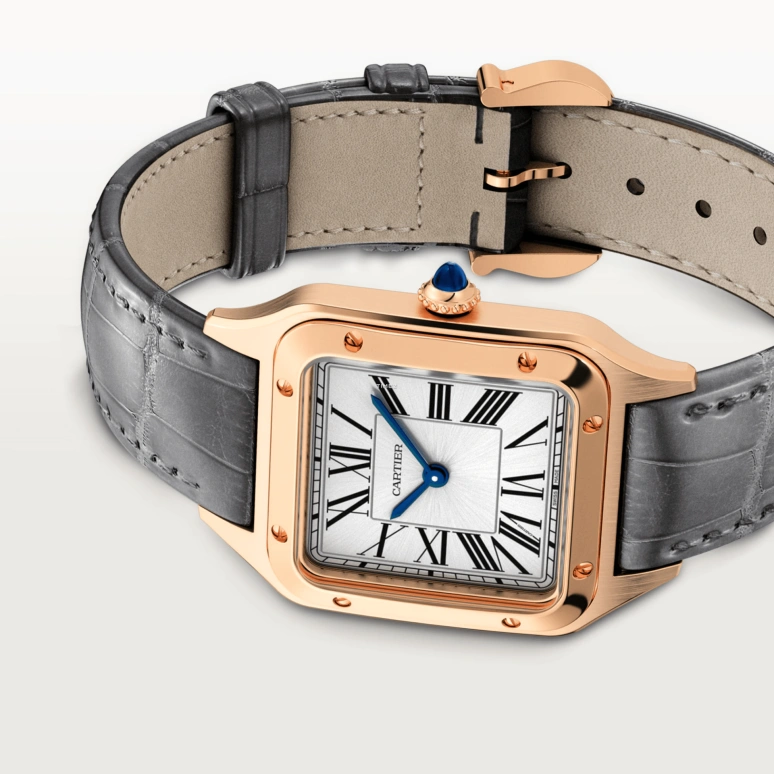 Cartier,Santos de Cartier 38x27.50mm,38x27.50mm,Rose Gold,Silver,Quartz,Sapphire,Crystal Glass,Square,WGSA0117