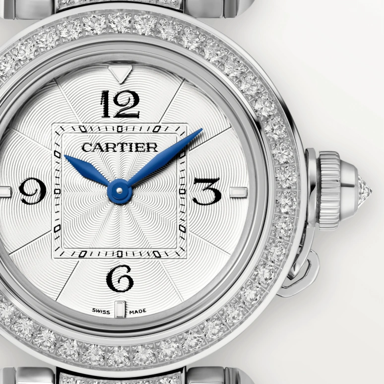Cartier,Pasha de Cartier 30mm,30mm,White Gold,Silver,Quartz,Sapphire,Crystal Glass,Round,WJPA0019