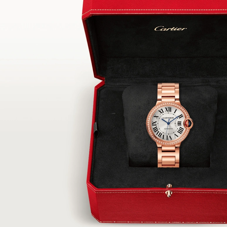 Cartier,Ballon Bleu de Cartier 36mm,36mm,Rose Gold,Silver,Automatic,Sapphire,Crystal Glass,Round,WJBB0064