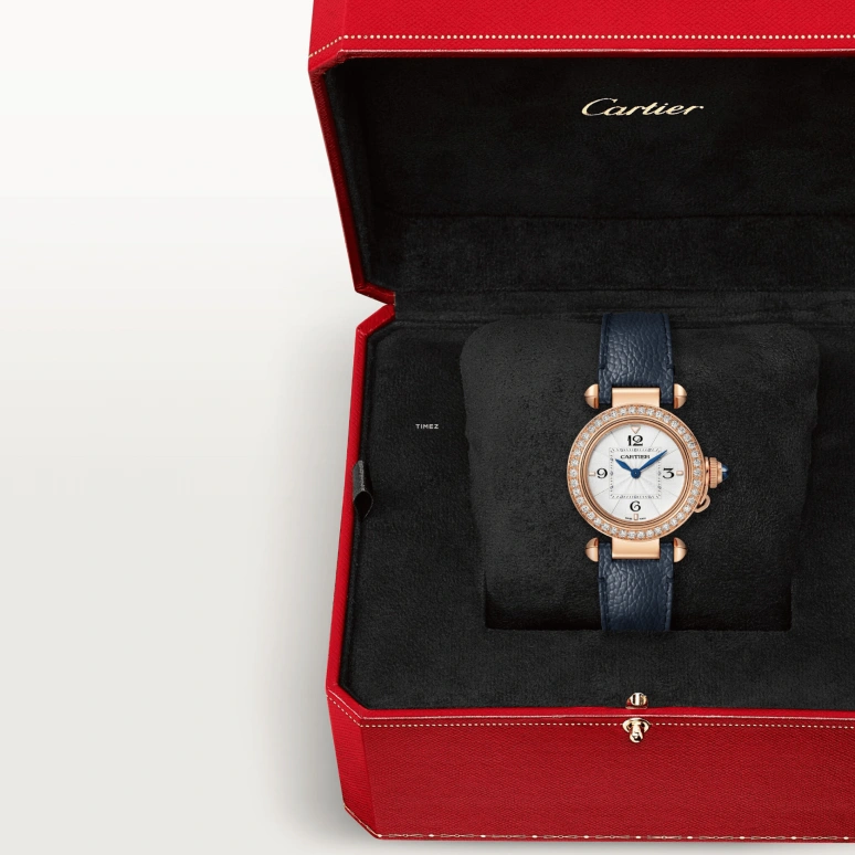 Cartier,Pasha de Cartier 30mm,30mm,Rose Gold,White,Quartz,Crystal Glass,Sapphire,Round,WJPA0045