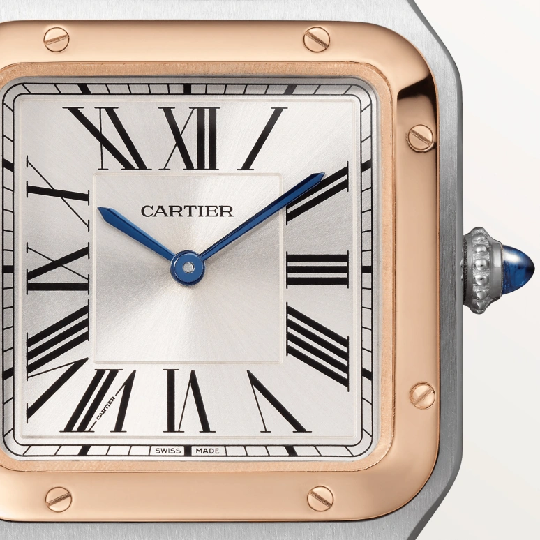 Cartier,Santos de Cartier 38x27.50mm,38x27.50mm,Stainless Steel,Rose Gold,Silver,Quartz,Sapphire,Crystal Glass,Square,W2SA0012