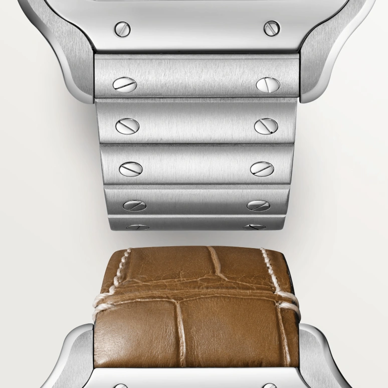 Cartier,Santos de Cartier 35.10mm,35.10mm,Stainless Steel,Brown,Gradient,Automatic,Day,Sapphire,Crystal Glass,WSSA0065