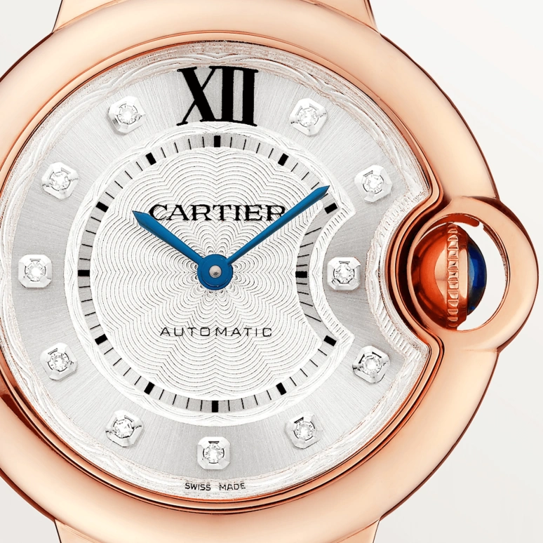 Cartier,Ballon Bleu de Cartier 33mm,33mm,Rose Gold,Silver,Automatic,Sapphire,Crystal Glass,Round,WE902063