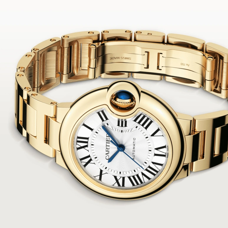 Cartier,Ballon Bleu de Cartier 33mm,33mm,Yellow Gold,Silver,Automatic,Sapphire,Crystal Glass,Round,WGBB0045