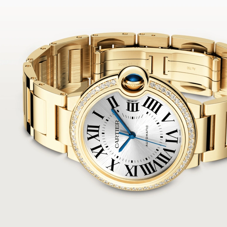 Cartier,Ballon Bleu de Cartier 36mm,36mm,Yellow Gold,Silver,Automatic,Sapphire,Crystal Glass,Round,WJBB0070