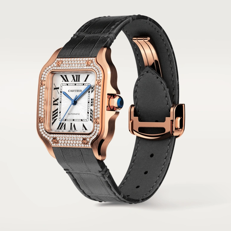Cartier,Santos de Cartier 35.10mm,35.10mm,Rose Gold,Silver,Automatic,42hours,In-house Caliber,WJSA0012