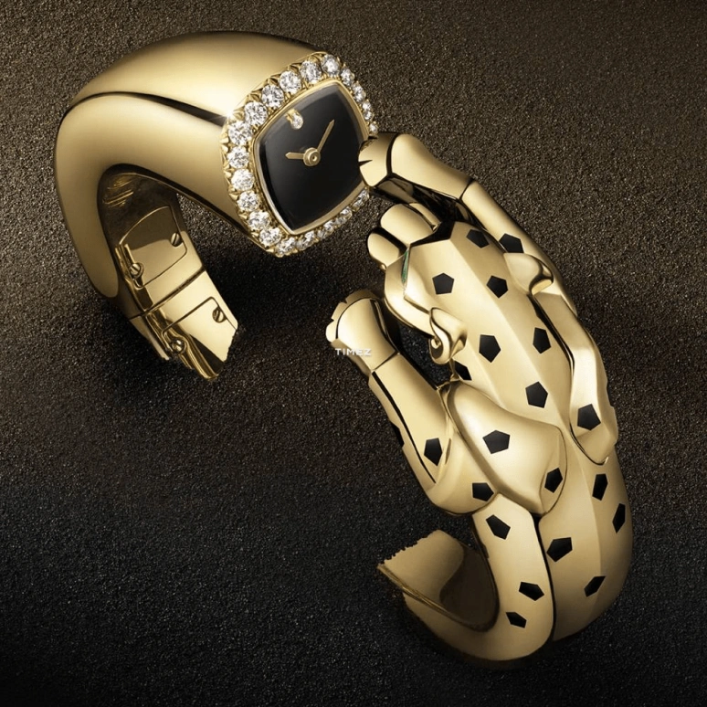 Cartier,Panthère Jewelry Watches 17.90x17.60mm,17.90x17.60mm,Yellow Gold,Black,Quartz,Sapphire,Crystal Glass,Other,HPI01706