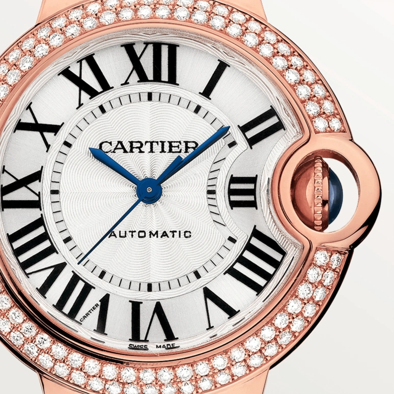 Cartier,Ballon Bleu de Cartier 33mm,33mm,Rose Gold,Silver,Automatic,Sapphire,Crystal Glass,Round,WJBB0066