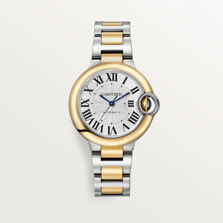 Cartier,Ballon Bleu de Cartier 33mm,33mm,Stainless Steel,Yellow Gold,Silver,Automatic,Sapphire,Crystal Glass,Round,W2BB0037
